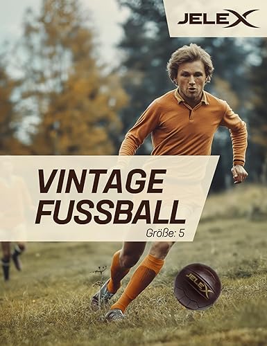 JELEX Oldschool Vintage Calcio - Taglia 5, design retrò in robusta pelle PU, durevole e resistente, alta qualità di volo e salto - Ysert