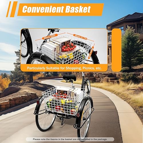 Triciclo da 26 pollici per adulti, triciclo da città a 6 marce, bicicletta per il tempo libero, triciciclo con cestino, ruote antiscivolo e resistenti all'usura, per shopping, viaggi, picnic - Ysert