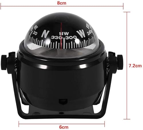Bussola Per Barca, Bussola Marina Regolabile Multifunzionale Bussola Marina Per Visione Notturna Per Camion, Roulotte, Barche (Nero) - Ysert