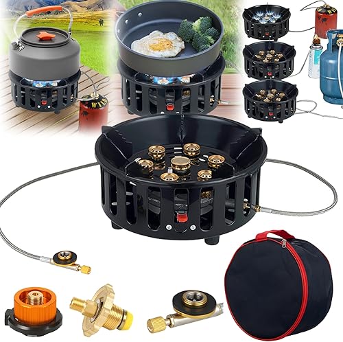 Fornello Campeggio 16800W A Gas Con 3 Adattatori, Antivento Con Accensione Piezoelettrica, Borsa Per Il Trasporto, Piano Cottura Portatile Per Esterno - Ysert