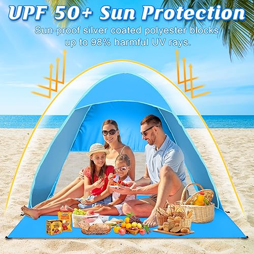 Tenda da Spiaggia Portatile, con Protezione Solare dai raggi UV UPF 50+, Tenda Spiaggia Pop-up per 2-4 Persone, Tenda da Spiaggia Antivento per Pesca Campeggio, Viaggi, Vacanza in Spiaggia - Ysert