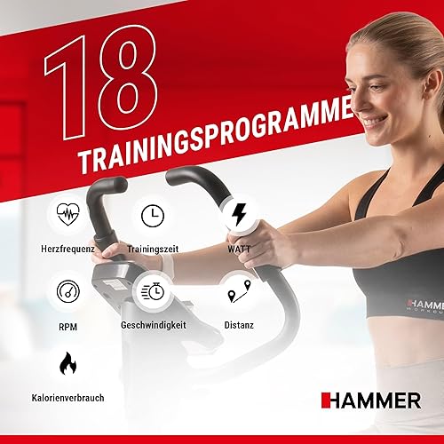 HAMMER 4862 Ergometro Cardio XT6 BT, bicicletta fitness silenziosa con entrata profonda e sella Comfort, sistema volano da 13 kg, controllo Bluetooth e app, peso utente 130 kg, 93 x 51 x 150 cm - Ysert