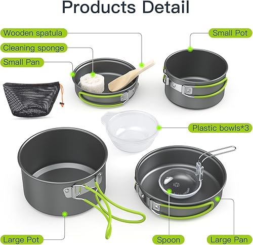 Lixada Set da Cucina Portatile, Multifunzione, per 2-3 Persone, per Campeggio, Picnic, Escursioni, attività all’Aperto, Pot + Pan - Ysert
