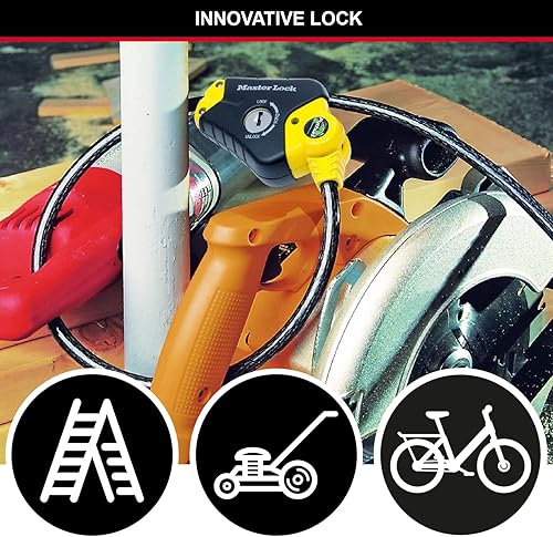 Master Lock 8420EURD Cavo Regolabile Antifurto da 30 cm a 4.5 m, Python ottimo per Strumenti, Attrezzature Sportive, Mobili da Giardino Nero/Giallo, 4.5 m - Ysert