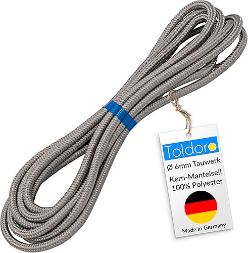 cordame per barca a vela, tendone e sport nautici, corda da 10 metri di lunghezza, corda da 6 mm in poliestere di colore grigio/argento - Ysert