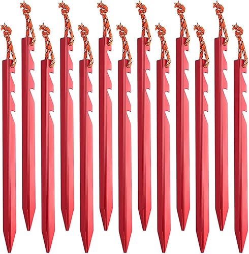 20 Pezzi Picchetti Tenda Picchetti Campeggio Picchetti Giardino Picchetti di Fissaggio Picchetti a Terra Chiodi in Alluminio con Coulisse Riflettente per il Fissaggio di Tende 18cm Rosso - Ysert