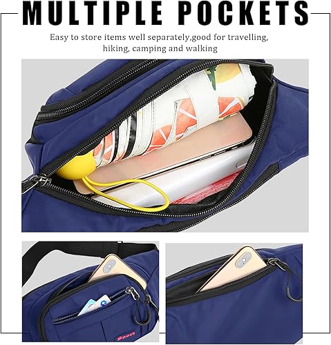 Marsupio Uomo Donna Unisex, Marsupio Sportivo Grande con 4 Zip Tasche, Marsupio con Cinturino Regolabile e Fibbia a Sgancio Rapido, per Allenamento All'aperto Escursionismo Campeggio, Blu - Ysert