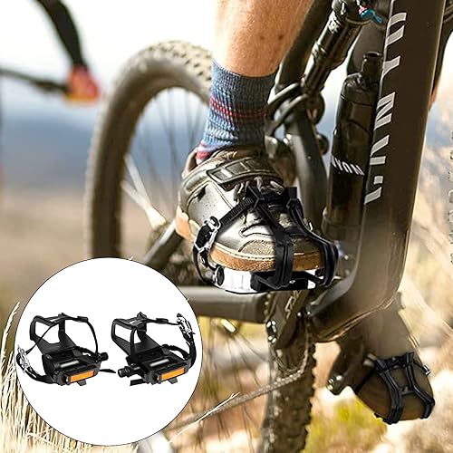 Pedali Bici con Clip e Cinghie, Pedali MTB, Anti-Slittamento Pedali Flat per Bicicletta BMX Ciclismo, Universali Pedali Bicicletta, Pedali Bici per Cyclette Spin Bike e Biciclette da Esterno - Ysert