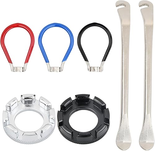 Tiraraggi Bici Universale, Set di 7 Chiave per Raggi della Bicicletta, con Leva per Pneumatici, Tiraraggi Bicicletta Professionale, Tiraraggi Park Tool per Regolare Cerchi di 10g-15g - Ysert