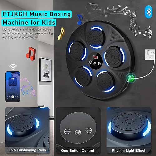 Music Boxing Machine Adulti, Macchina da Boxe Musicale, 9 modalità di velocità, Intelligente Box Musicale Pugile con Guanti da Boxe con Bluetooth, LED Boxe Musicale da Parete per Bambini - Ysert