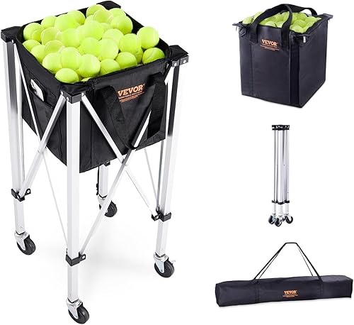 VEVOR Tramoggia per Palline da Tennis Pieghevole, Contiene 180 Palline da Tennis, Carrello didattico Sportivo Portatile in Lega di Alluminio con Ruote, Borsa Rimovibile, per Giocatore di Tennis - Ysert
