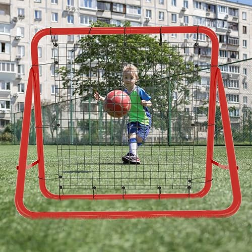 YRHome Rete da Calcio Rimbalzo, 100 cm, per Vari Sport di Palla, 5 Gradini Regolabili, Pieghevole, Telaio in Acciaio su Entrambi i Lati - Ysert