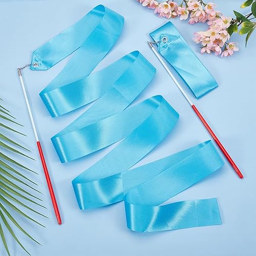 CREATCABIN 2Pcs Nastri da Danza in Policotone Nastri per Ginnastica Blu Streamer per Ginnastica Ritmica Nastri Rotanti con Bacchetta per Spettacoli di Talento Danza Artistica Circo Bastone di 1.95 m - Ysert