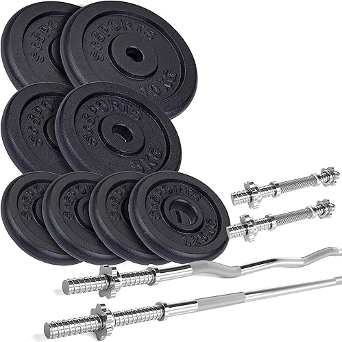 Bilancieri con Pesi - Set da 100/83/55/35/29/28 kg, Dischi Pesi in Ghisa, Ø 31 mm, Barra in Acciaio, Presa Antiscivolo, Nero - Manubri, Sbarra, Palestra - Ysert