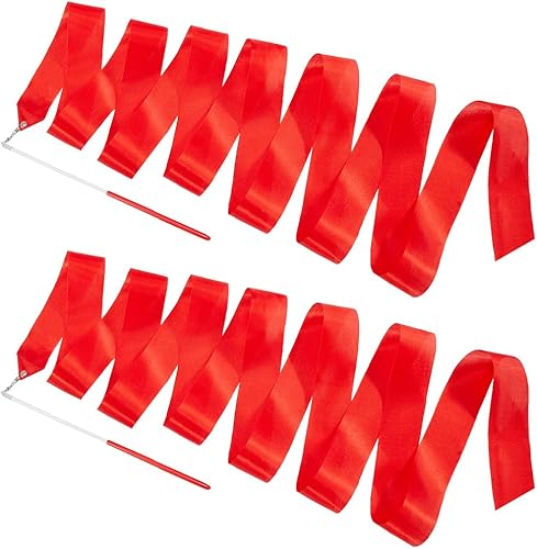 2pz Nastri Da Ballo Rossi 4.3m di Lunghezza Nastro Da Ginnastica Ritmica Nastri Da Ballo Artistici Nastri Da Ballo per Ballerini Bacchetta Nastri Da Ballo per Allenamento di Danza Artistica - Ysert