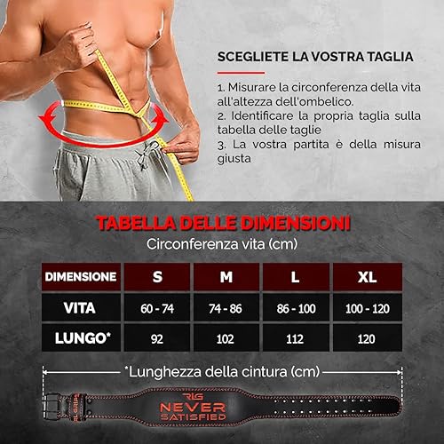 RL Grips® Cintura da Palestra in Pelle per Bodybuilding - Supporto Lombare Imbottito in Pelle per Sollevamento Pesi, Sollevamento Pesi Olimpico e Fitness - Ysert