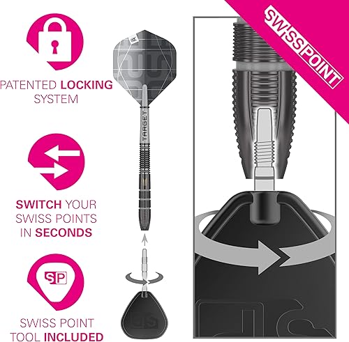 Target Darts Nathan Aspinall x ECHO 90% Tungsten Steel Tip Swiss Point Dart Set – Freccetta ASP Player Edition, asta Pro Grip e volo Pro Ultra No.2, attrezzo SP incluso, set di freccette professionali - Ysert