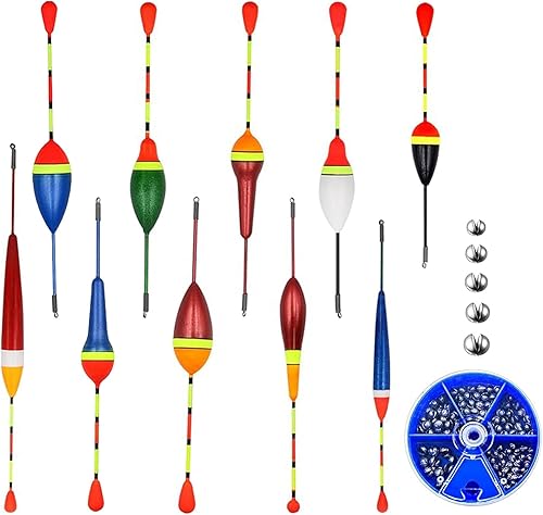10 Pezzi Galleggianti da Pesca, Galleggiante Pesca Set con i Piombi, Ellittica Galleggianti per Pesca alla Trota Flotteur Peche, Attrezzatura Pesca Galleggiante Set, Vari Modelli Disponibili - Ysert