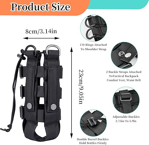 Tattiche Porta Borraccia, Borsa per Borraccia Molle 1,5 L, Porta Borraccia Zaino Tattico, Portabottiglie Tattiche Molle con Coulisse per Campeggio Trekking (Nero) - Ysert
