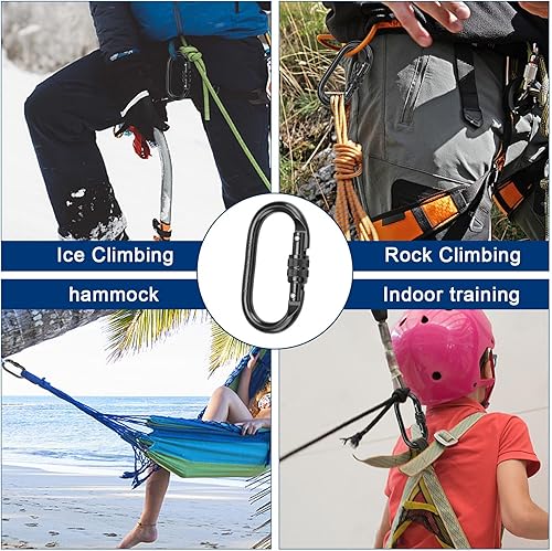 2 Pezzis Moschettone Arrampicata, Moschettone Nero Acciaio Legato da 25 KN, Superficie Cromata, Moschettone di Sicurezza Facile da Trasportare, Adatto per Escursionismo, Arrampicata - Ysert