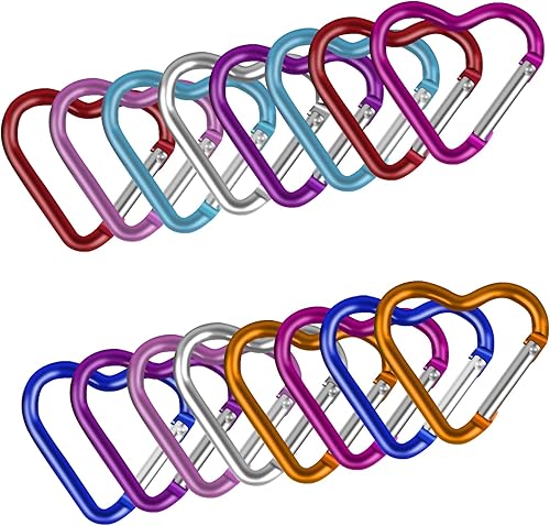 Moschettoni a Forma di Cuore, Moschettoni Piccoli Moschettone in Alluminio Portachiavi Clip Moschettone per Pesca, Campeggio, Trekking, Zaino - Ysert