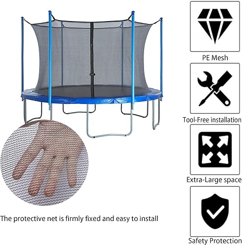Rete di Ricambio per Trampolino, Rete di Sicurezza per Trampolino con Cinghie Regolabili E Cerniere, Rete di Sicurezza da 6/8/10/12/14/15 Piedi per Trampolini Rotondi a 6 Pali(8ft) - Ysert