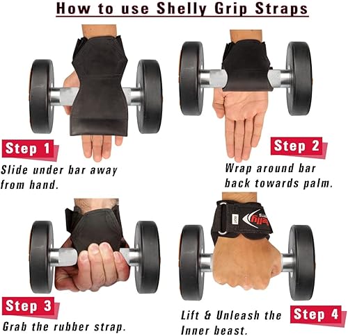 Shelly Grips PRO Multi Grip cinghie/ganci Premium Heavy Duty Sollevamento cinghie/guanti bilanciere cinghie da ginnastica alternative ai ganci di alimentazione Dead Lift regolabili in neoprene imbottito - Ysert