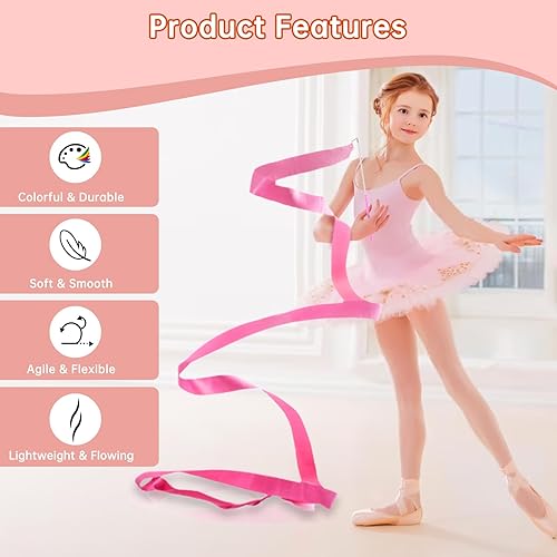 ZHXGO 6 Pezzi Dance Ribbons, 2m Ginnastica Ritmica Nastro con Fare Piroette Danza Baton Asta, Danza Nastri Artistica, Ginnastica Ritmica Bacchetta per Allenamento - Ysert