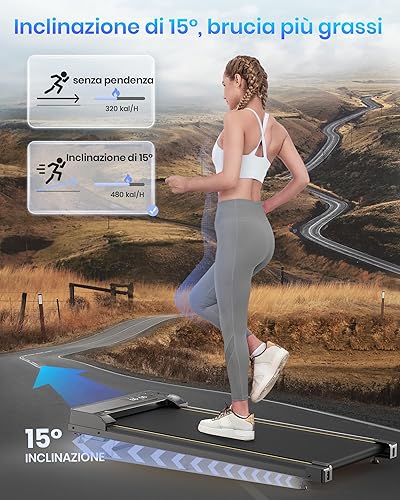 Tapis roulant per casa, walking pad con pendenza, tapis roulant elettrico con telecomando e indicatore LED, tapis roulant scrivania per ufficio/casa, 2,5 CV, capacità 120 - Ysert