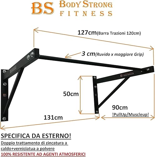 Barra Sbarra per Trazioni da Esterno Pullup & Muscleup Bicipiti-120X90 cm+KIT FISSAGGIO - Ysert