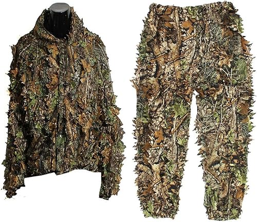 Abito Mimetico all'aperto Abito Mimetico Foglie 3D Abbigliamento con Cappuccio Tops da Esterno Pantaloni Poncho per Birdwatching della Giungla - Ysert