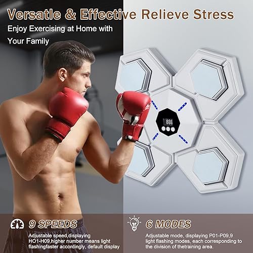 Macchina da Boxe Musicale, Intelligente Elettronica Boxing Machine Montato a Parete con Luce a LED, Bluetooth Elettronica Boxe Macchina da Parete con Guanti per Exercise, per Adulti e Bambini - Ysert