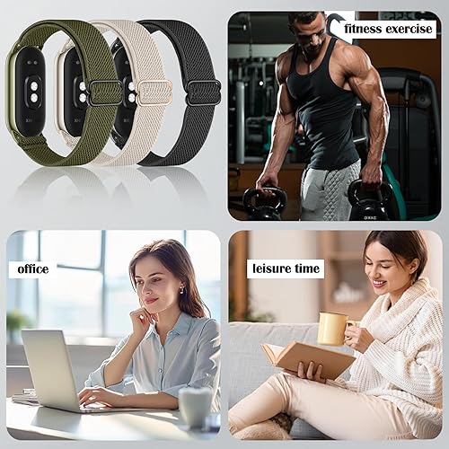 Ricambio per Cinturino Mi Band 8, 3 Pezzi Compatibili con Cinturino Xiaomi Mi Band 8, Nylon Cinturini per Mi Band 8, Cinturino Smart Band 8 Morbido Regolabile Adatto a Donne e Uomini(Nero/Verde/Beige) - Ysert