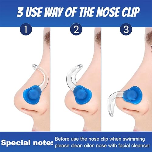 IBXWMNG Set 3 Pezzi Tappi e Clip per Naso da Nuoto con Scatola - Protezione Nasale per Adulti durante il Nuoto in Piscina, Tappanaso e Tappi per Le Orecchie con Pratica Clip Integrata - Ysert