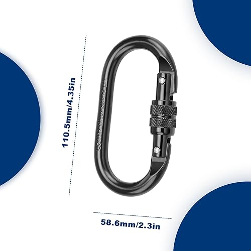 2 Pezzis Moschettone Arrampicata, Moschettone Nero Acciaio Legato da 25 KN, Superficie Cromata, Moschettone di Sicurezza Facile da Trasportare, Adatto per Escursionismo, Arrampicata - Ysert