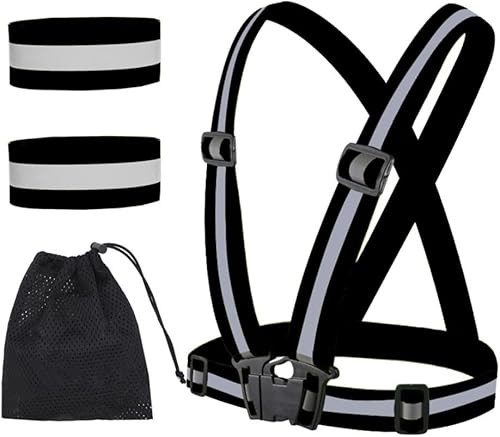 Bretelle Catarifrangenti + 2 Polsini Riflettenti Gilet Riflettente ad Alta visibilità con Sacchetto per Corsa Ciclismo attività All'aperto - Ysert