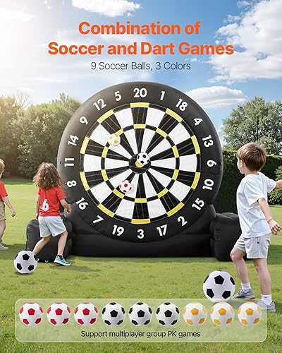 VEVOR Bersaglio Gonfiabile da Calcio con 9 Palline da Calcio e Pompa dell'Aria, Montaggio in 2 Minuti e Borsa per il Trasporto, per Giochi da Giardino Freccette Giganti 2500 x 3000 x 1330 mm - Ysert
