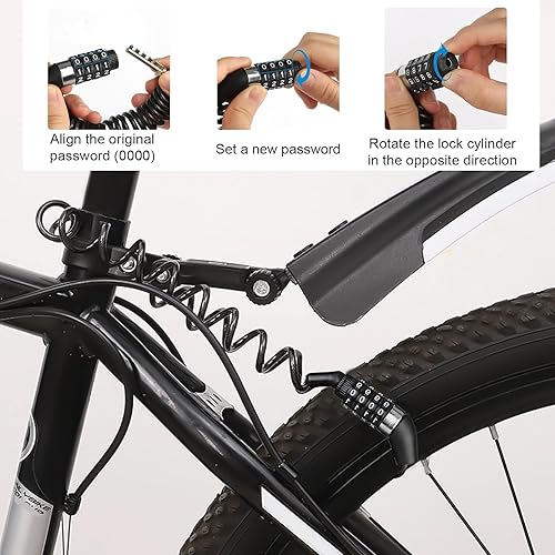2 Pezzi Lucchetto Bici, 150 cm Catena Bici, Lucchetto Bici Combinazione, Lucchetto Casco Moto Con 4 Numeri di Parte, Catena Bicicletta Antifurto per Casco da Bici, Casco da Moto, Scooter - Ysert