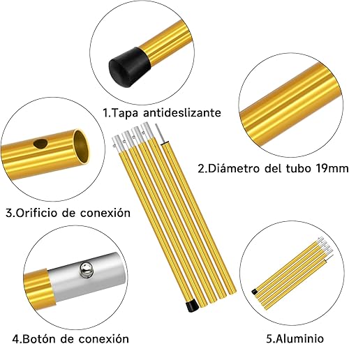 KOMCLUB Set di 4 aste telescopiche per tende in alluminio, per tende da campeggio, leggere, regolabili, per sport all'aria aperta, campeggio, 1,9 m (set da 4 pezzi) - Ysert