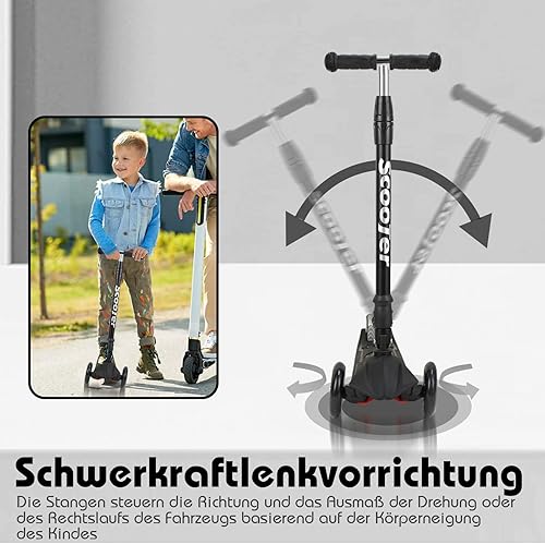 Monopattino pieghevole per bambini, con 3 ruote a LED e manubrio regolabile in altezza, freni posteriori, fino a 50 kg, per scooter bambini dai 3 ai 14 anni - Ysert