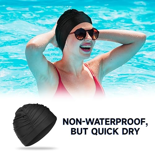 COMNICO Cuffia da nuoto da donna, in tessuto di nylon, cuffia da nuoto extra large, elastica, confortevole, per donne e uomini, capelli molto lunghi e spessi per mantenere l'acconciatura - Ysert