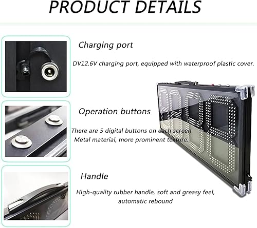 Tabellone Elettronico per Sostituzioni di Calcio (60 Cm/Display Monofacciale), Tabellone di Sostituzione A LED per Calcio, Tabellone per Cambio Giocatore, Batteria Ricaricabile,60cm - Ysert