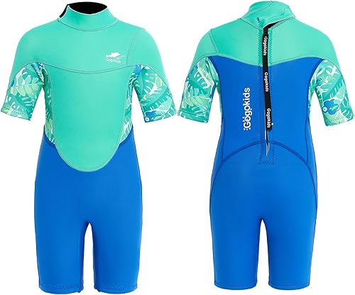 Gogokids Shorty - Muta in neoprene per bambini, 2,5 mm, chiusura lampo posteriore per bambini, tuta corta e calda, in neoprene UV, per nuoto, snorkeling e surf, età 2-8 giovani ragazze - Ysert