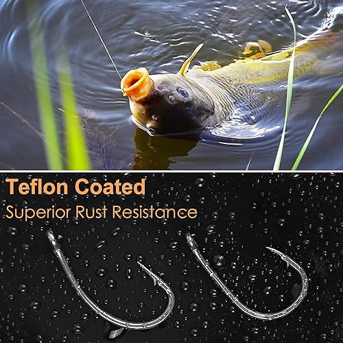 Set di Ganci da Pesca alla Carpa, 160 pezzi con Gambo Curvo/Ampio Gape per Carpa, Accessori da Pesca in Teflon con Gancio in Plastica, Dimensioni 2, 4, 6, 8, 10 - Ysert