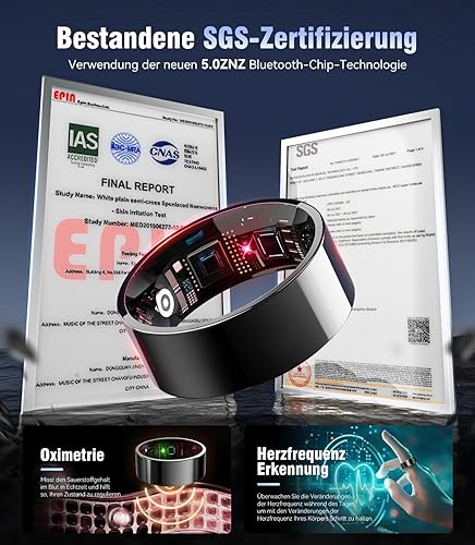 Anello intelligente Android e iOS 2024. Dati di misurazione accurati certificati SGS: anello per uomo e donna. Nuovo chip Bluetooth 5.0 ZNZ – connessione stabile: tracker del sonno, anello - Ysert