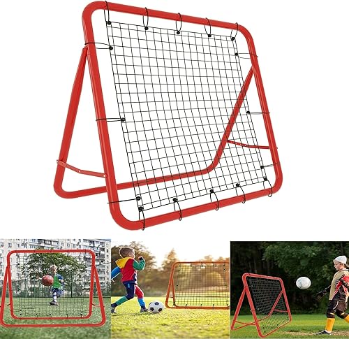 YRHome Rete da Calcio Rimbalzo, 100 cm, per Vari Sport di Palla, 5 Gradini Regolabili, Pieghevole, Telaio in Acciaio su Entrambi i Lati - Ysert