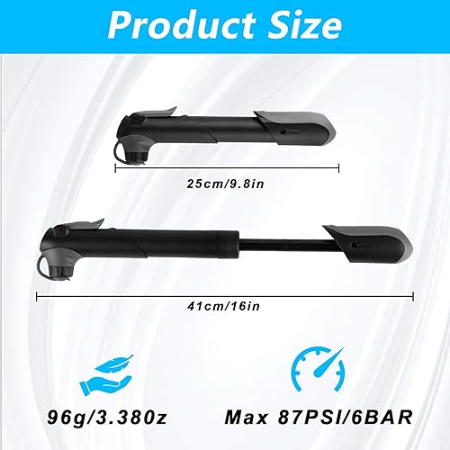Mini pompa per bicicletta per tutte le valvole, mini pompa ad aria portatile, piccola per palle Presta & Schrader, per pompa ad aria, bici da corsa, mountain bike, accessori + staffa/aghi da palla - Ysert