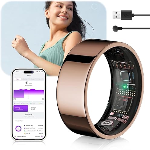 Anello intelligente Android e iOS 2024. Dati di misurazione accurati certificati SGS: anello per uomo e donna. Nuovo chip Bluetooth 5.0 ZNZ – connessione stabile: tracker del sonno, anello - Ysert