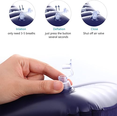 Cuscino Gonfiabile per Campeggio, Spiaggia e Escursioni Compatto e Ultraleggero Cuscino da Viaggio in Velluto Morbido, Blu 43x27 cm - Ysert