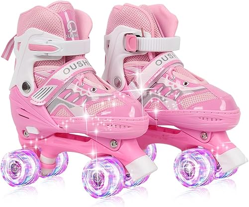 Pattini in linea/pattini Quad per bambini con/senza ruote luminose, misura regolabile da 31 a 38 comodi e traspiranti Inline-Skates Roller Skates per ragazze e ragazzi adolescenti principianti - Ysert
